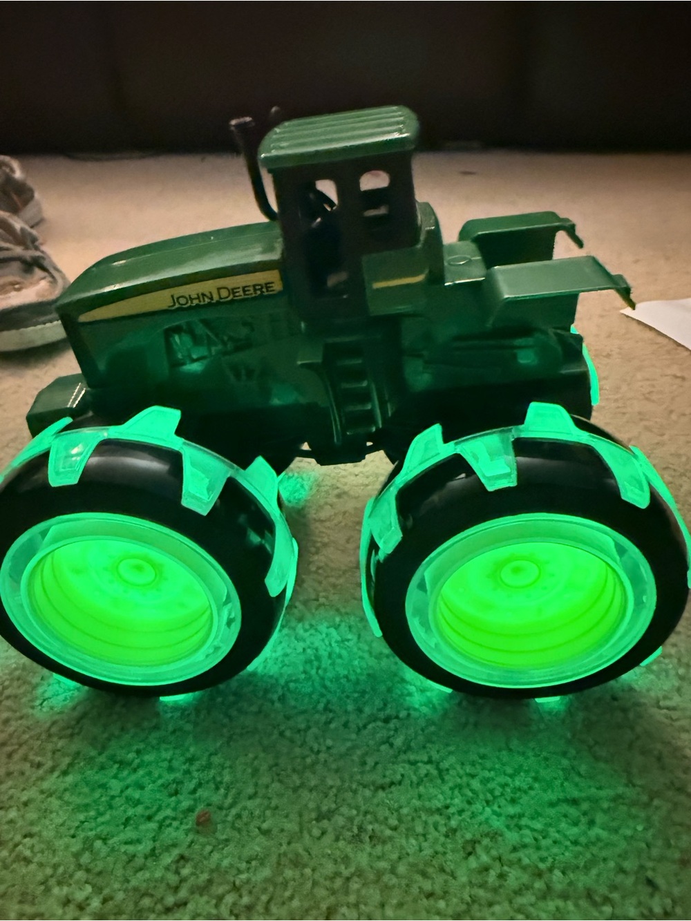 John Deere Green Tractor Toy with Glowing Green Wheels